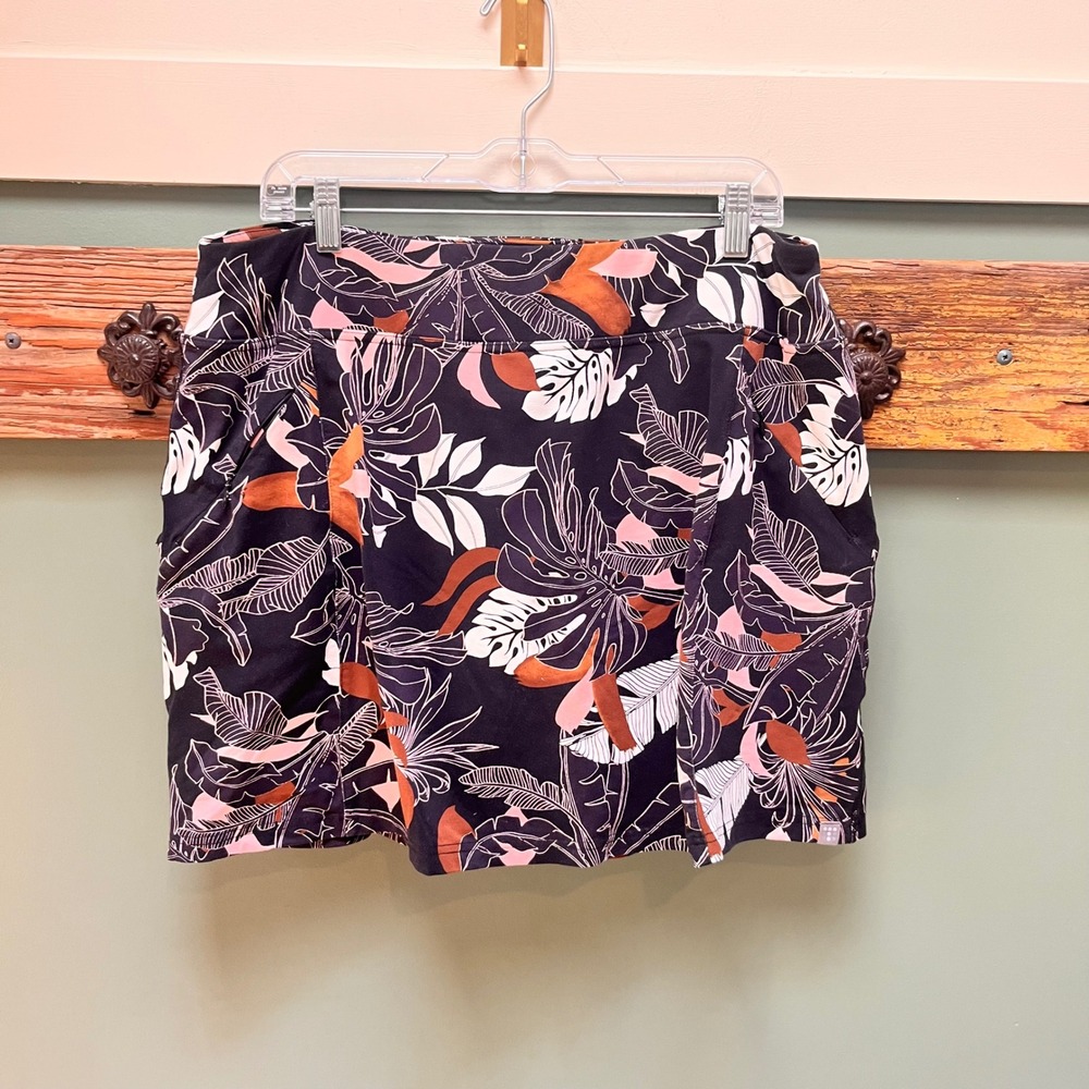 Title Nine‎ Women XL Tropical Botanical Print Athletic Skort Black Pink Hiking